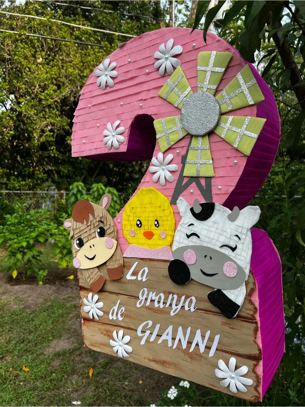 Pink Farm Animal Number 2 Party piñata- La Granja de Gianni